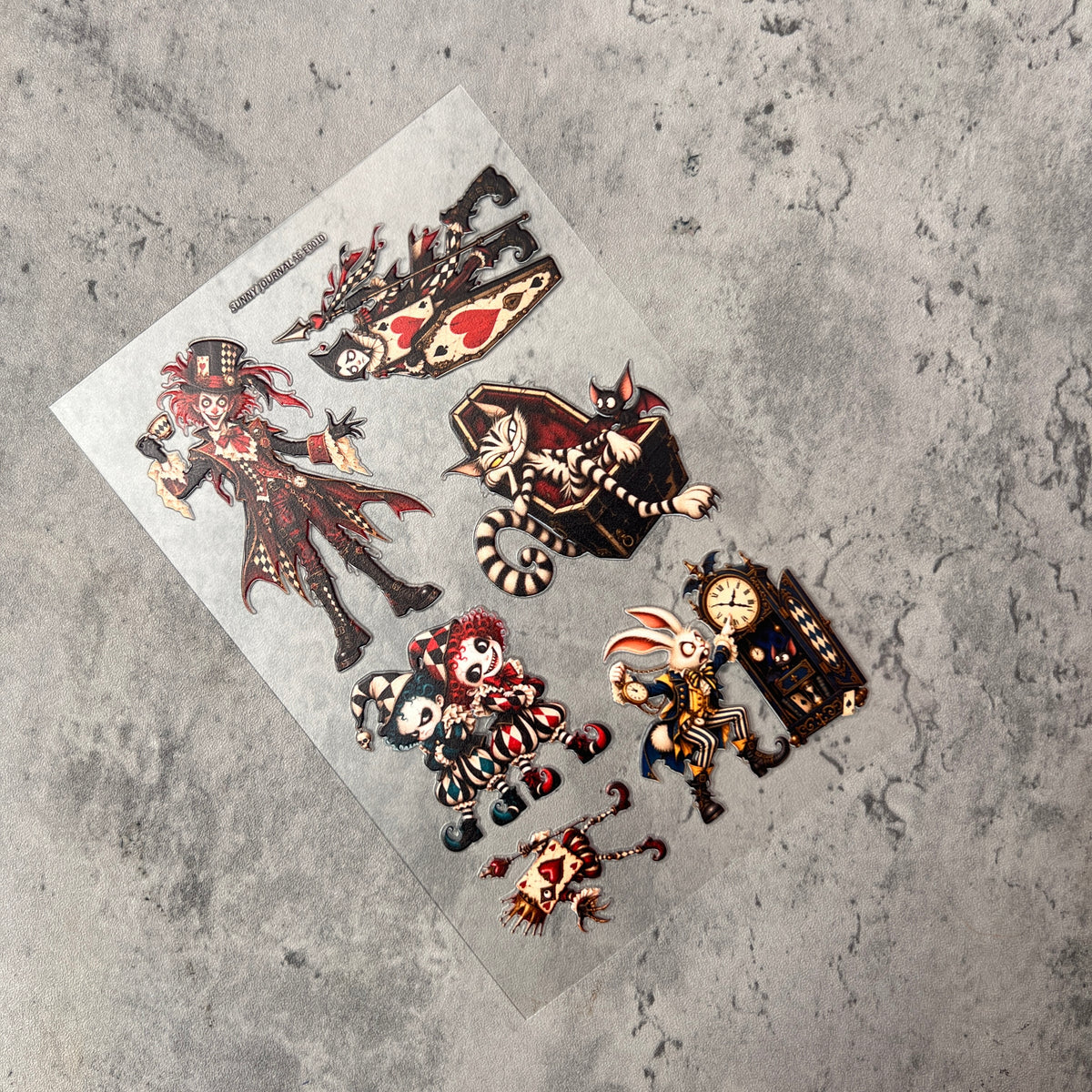 E0010--Mad Hatter&Cat  3D Embossed Sticker 1 Pcs A6 Size 10X15cm=4x6inch