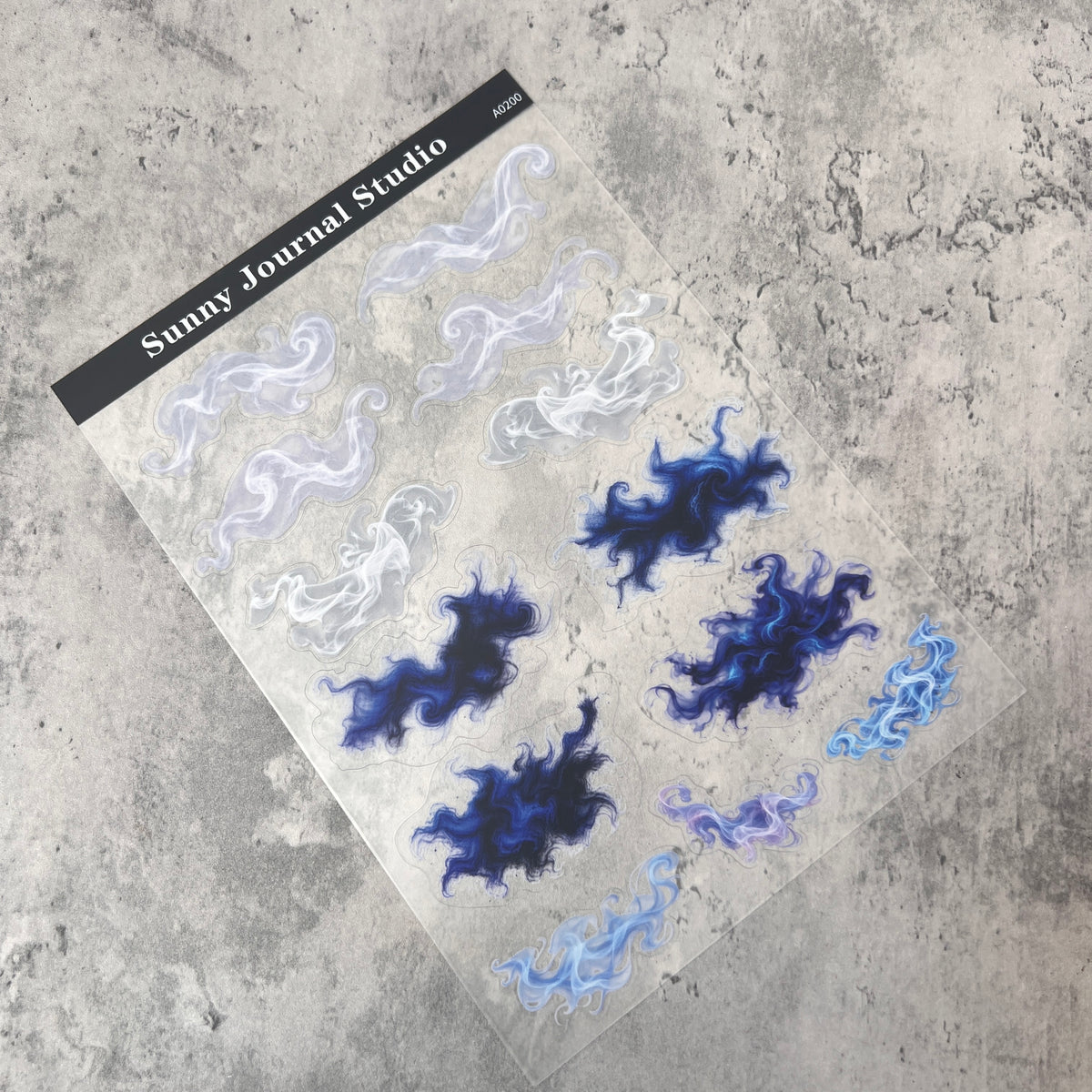 A0200--White&Blue Misty Haze PET Sticker 1 Pcs A5 Size