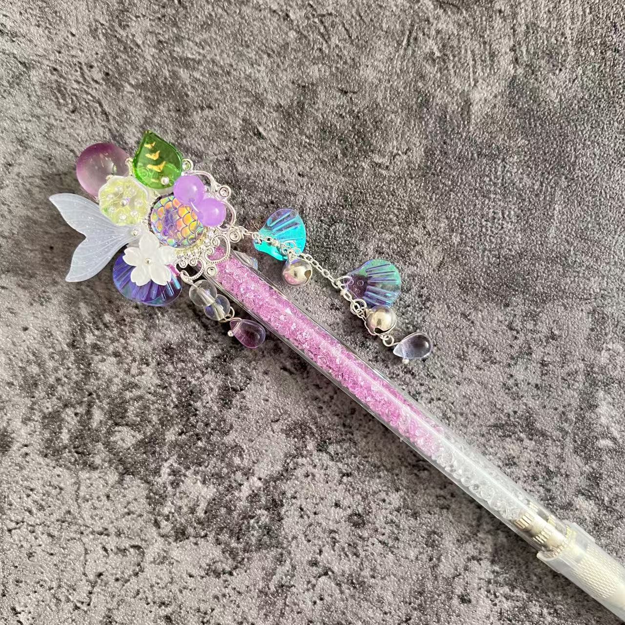 Handmade Knife Pen Purple mermaid tail with bells Cutter for Journaling