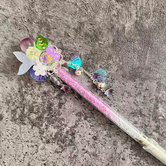 Handmade Knife Pen Purple mermaid tail with bells Cutter for Journaling