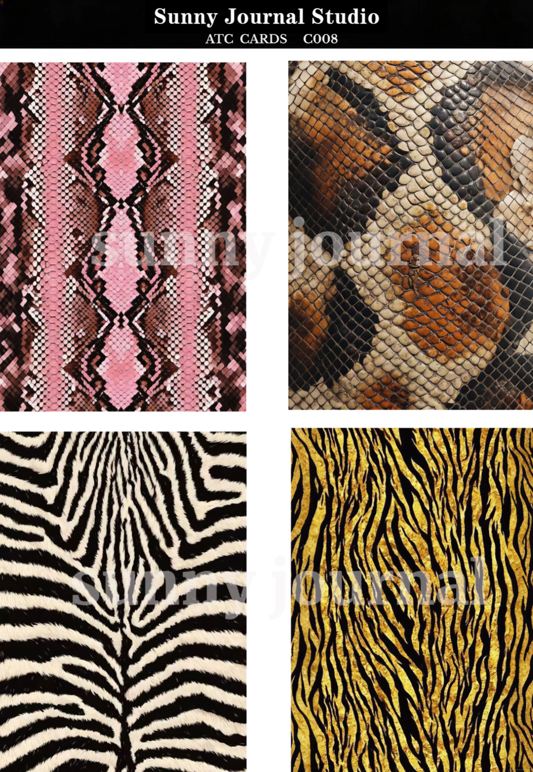C008-Animals Texture ATC Cards 20 iamges 300GSM Paper Card / Self-cut Required