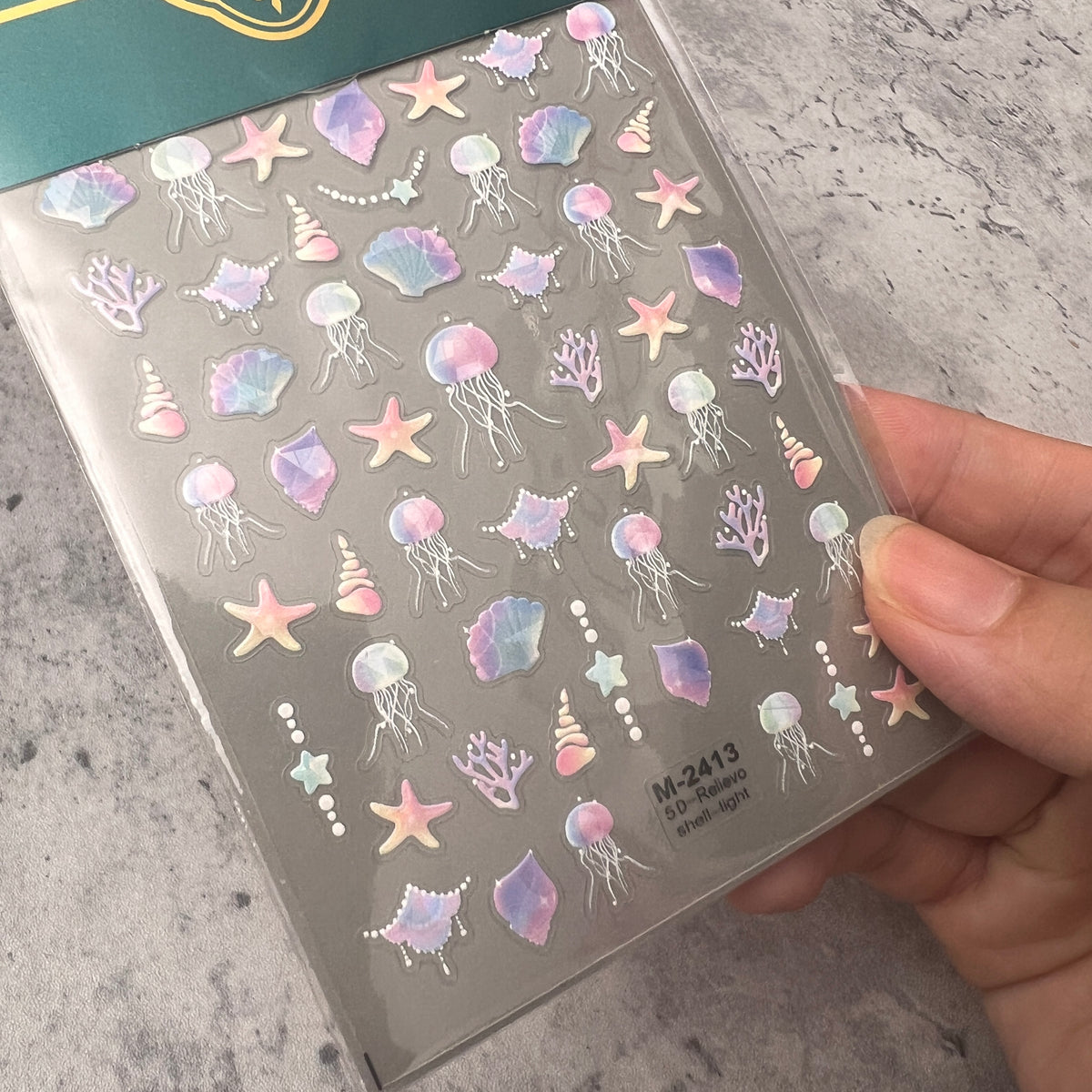 Mini Iridescent Ocean Seashell/JellyFish/Seastar Embossed 3D Sticker