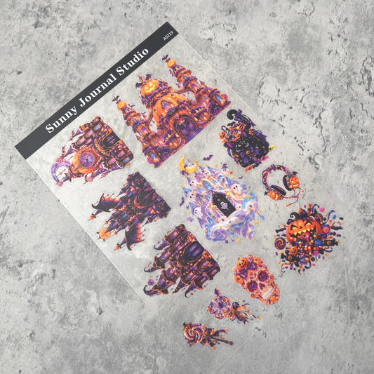 A0219--Halloween Castle PET Sticker 1 Pcs A5 Size