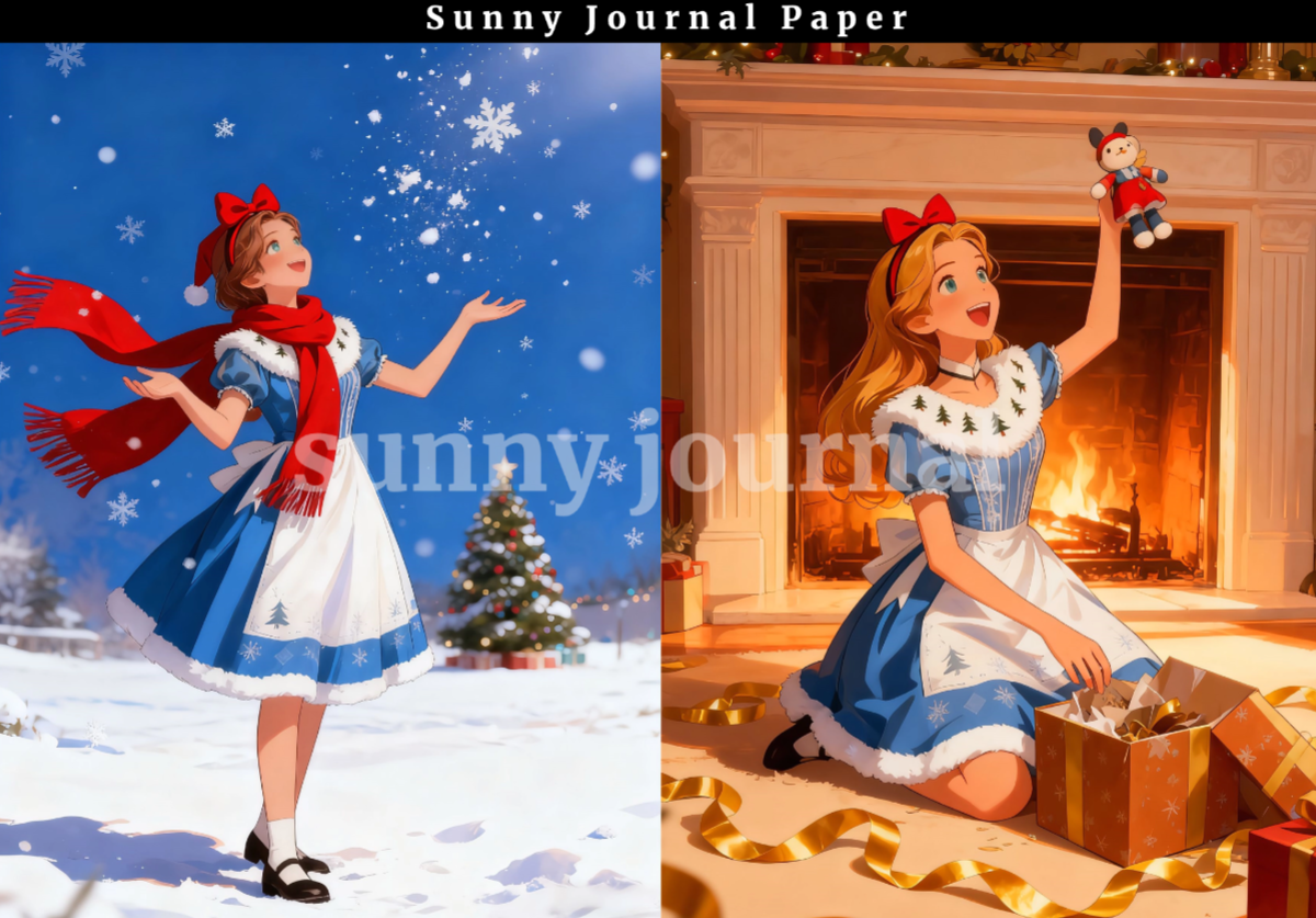 B0032- Christmas Alice 20 images A6 paper no repeat