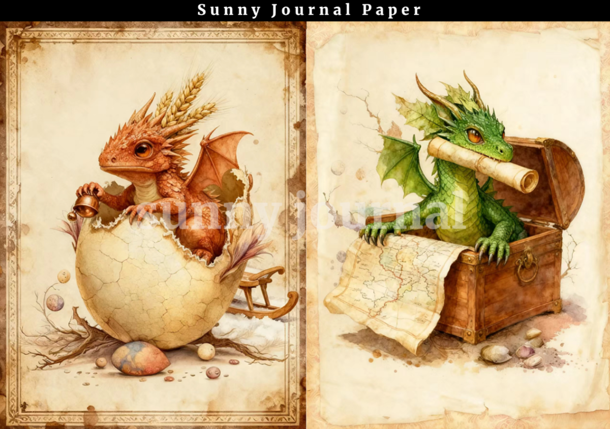 B0022-Vintage Dragon baby A5 paper no repeat