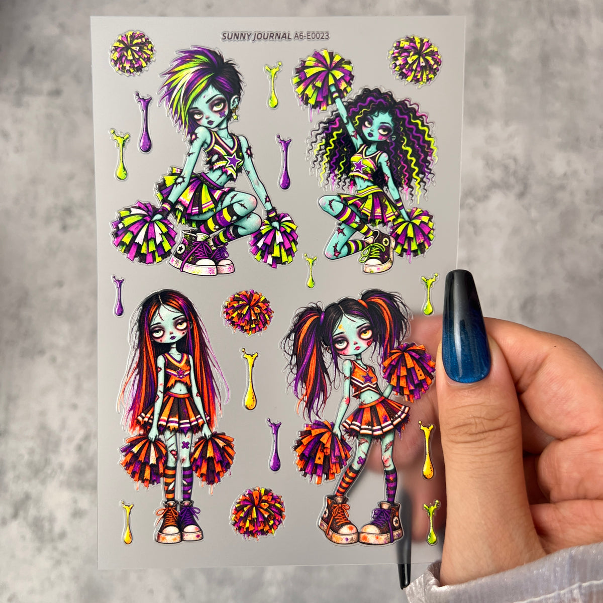 E0023--Creepy Cute Zombie Cheerleaders 3D Embossed Sticker 1 Pcs A6 Size 10X15cm=4x6inch