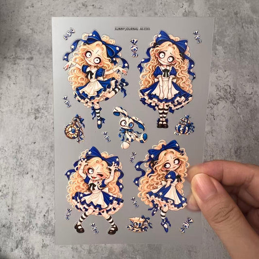 E001--Funny Alice 3D Embossed Sticker 1 Pcs A6 Size 10X15cm=4x6inch
