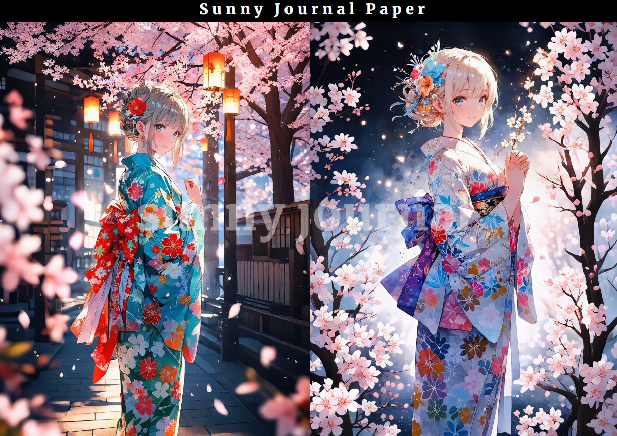 B0018-Japanese Kimono Anime Girls A5 Paper 10 pcs no repeat