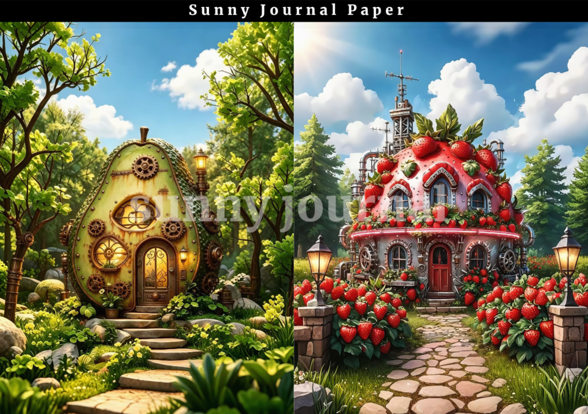 B0053-Steampunk Fruit House A5 paper 10pcs no repeat