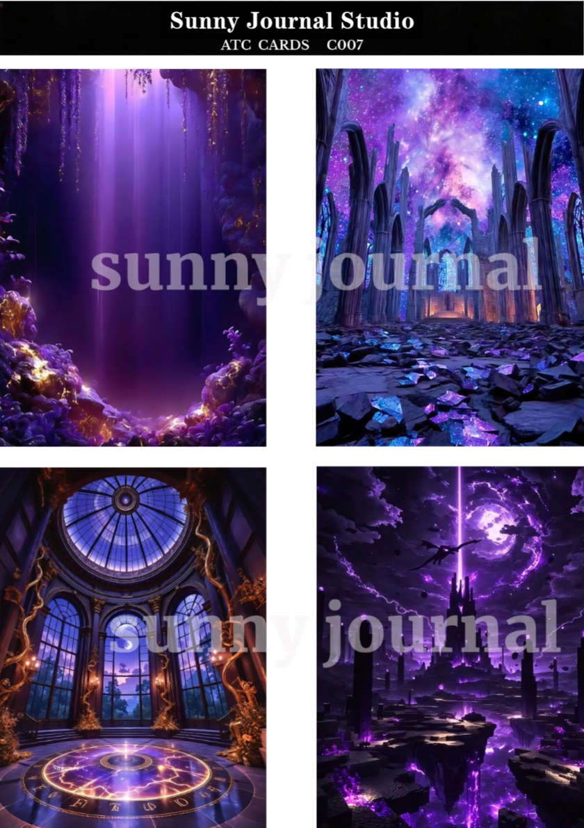 C007-Purple Magic Style ATC Cards 20 iamges 300GSM Paper Card / Self-cut Required