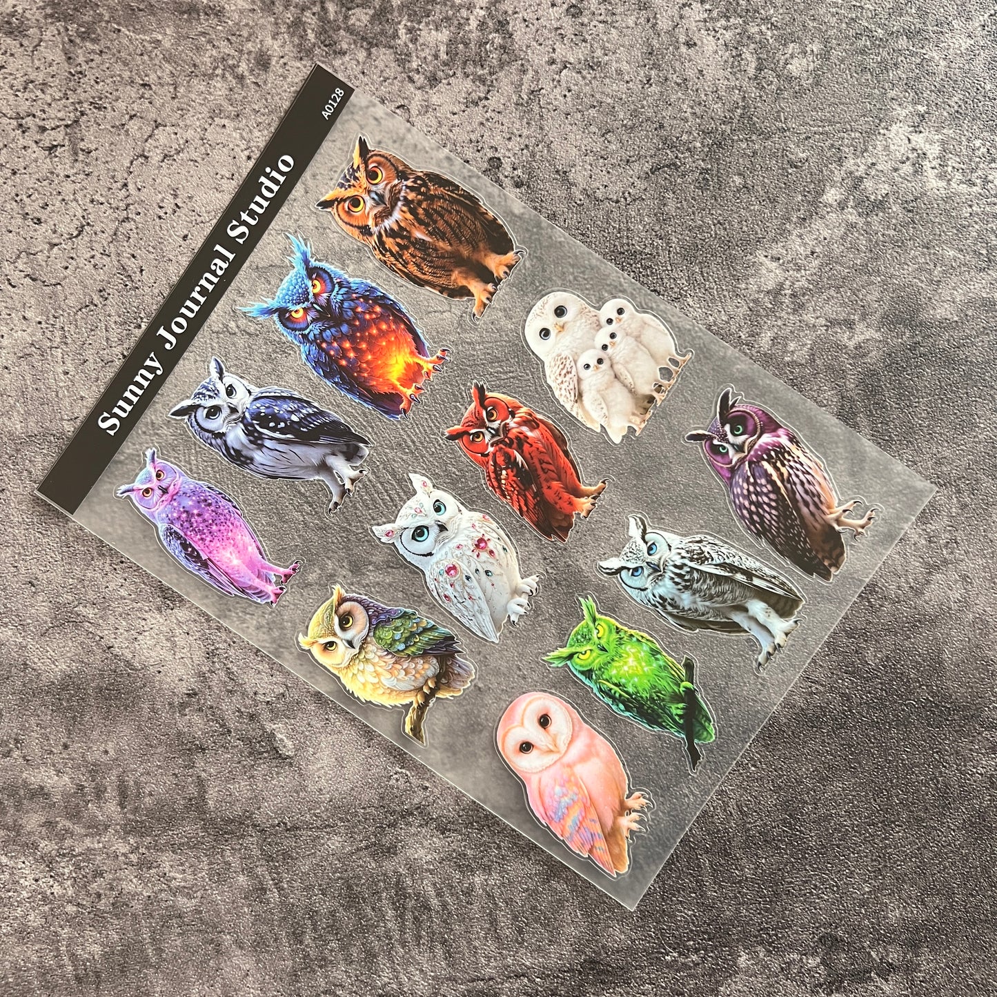 A0128--Standing Magic Owls PET Sticker 1 Pcs A5 Size