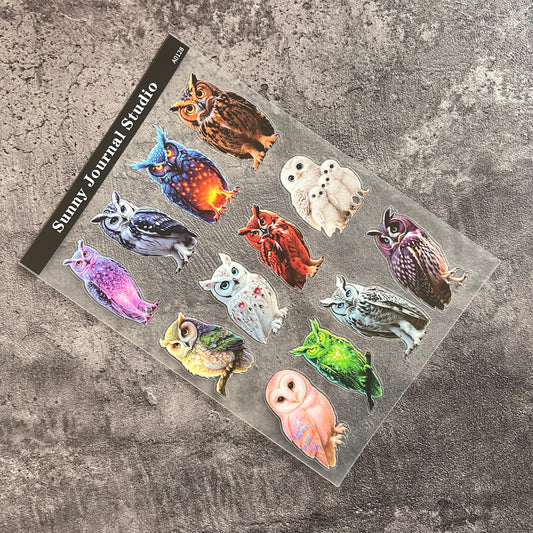 A0128--Standing Magic Owls PET Sticker 1 Pcs A5 Size