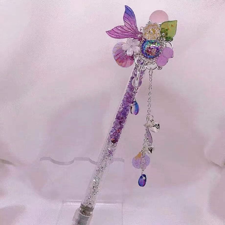 Handmade Knife Pen Purple mermaid tail with bells Cutter for Journaling