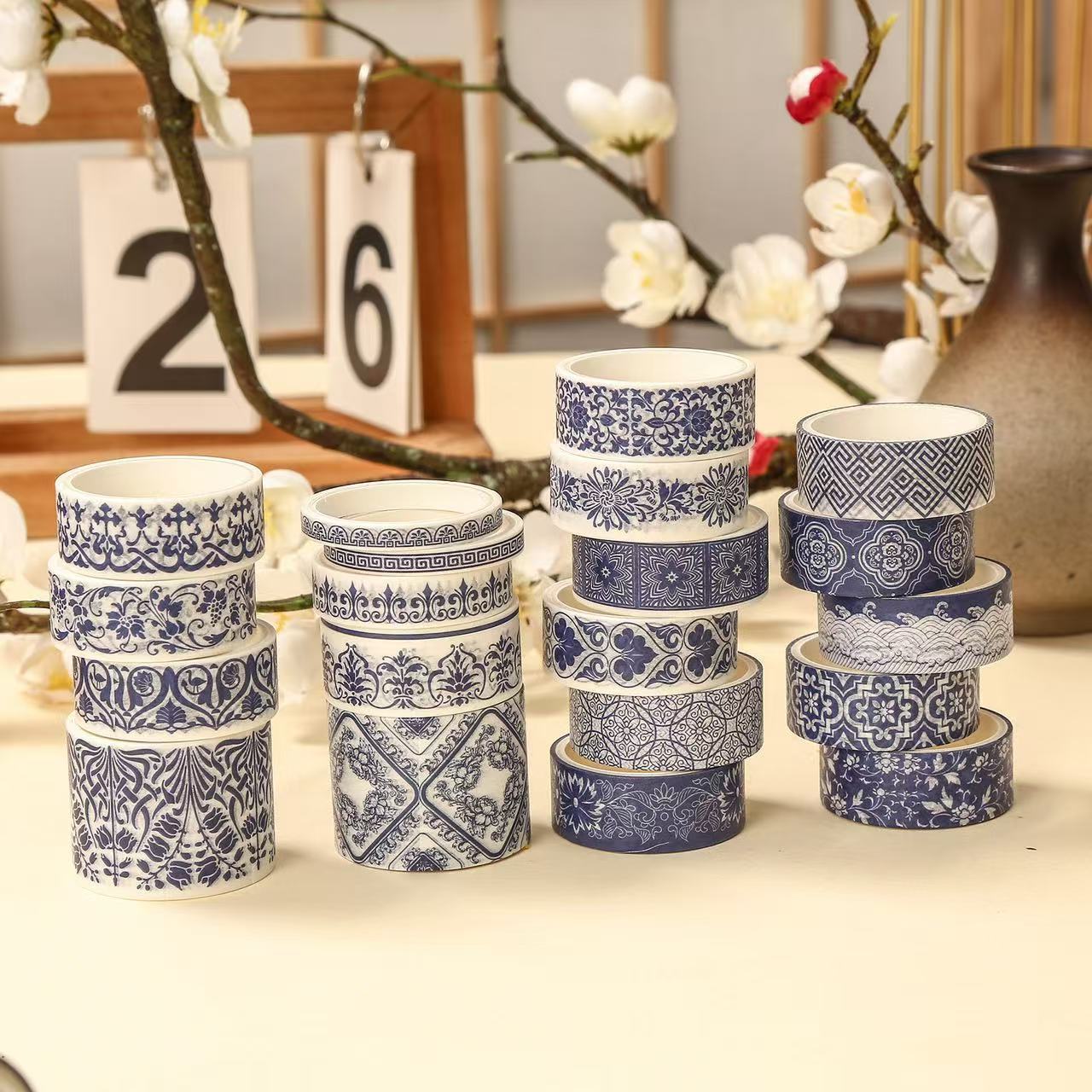 Washi Tape Set Blue and White Porcelain Series Gold Foil 20 rolls