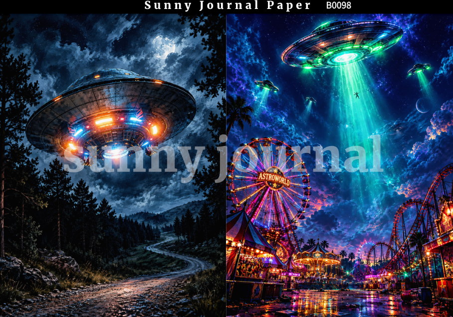 B0098--Comic UFO Scene Background A5 paper 10pcs no repeat