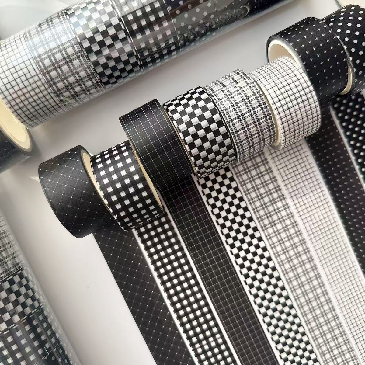 Washi Tape Set Classic Retro Black White Plaid  8 Rolls
