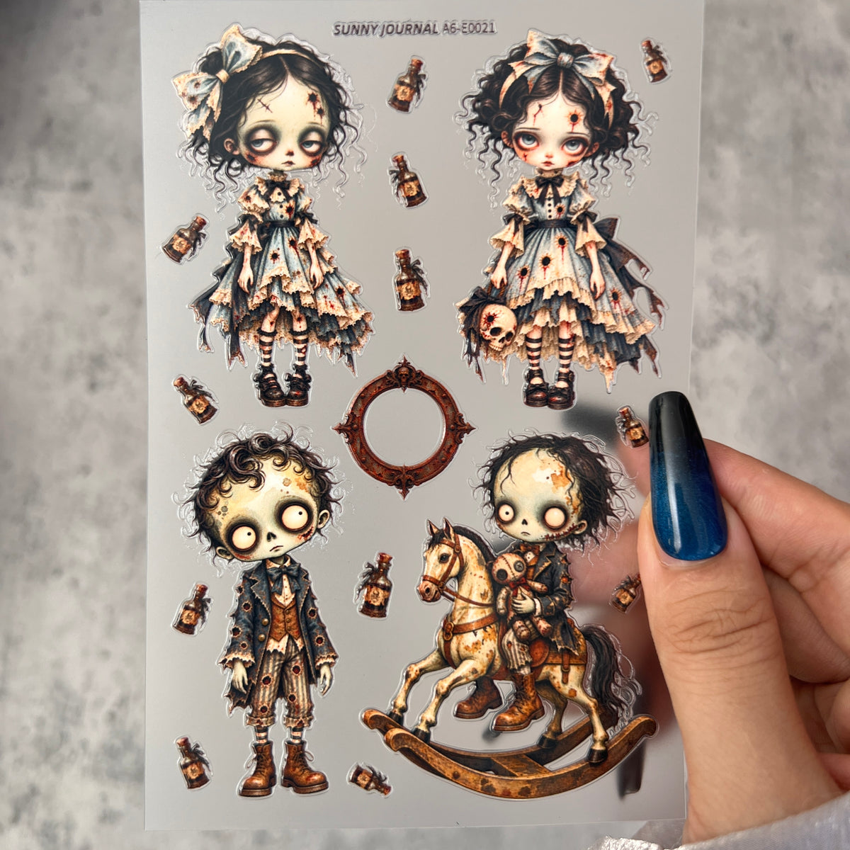 E0021--Creepy Cute Gothic Dolls 3D Embossed Sticker 1 Pcs A6 Size 10X15cm=4x6inch