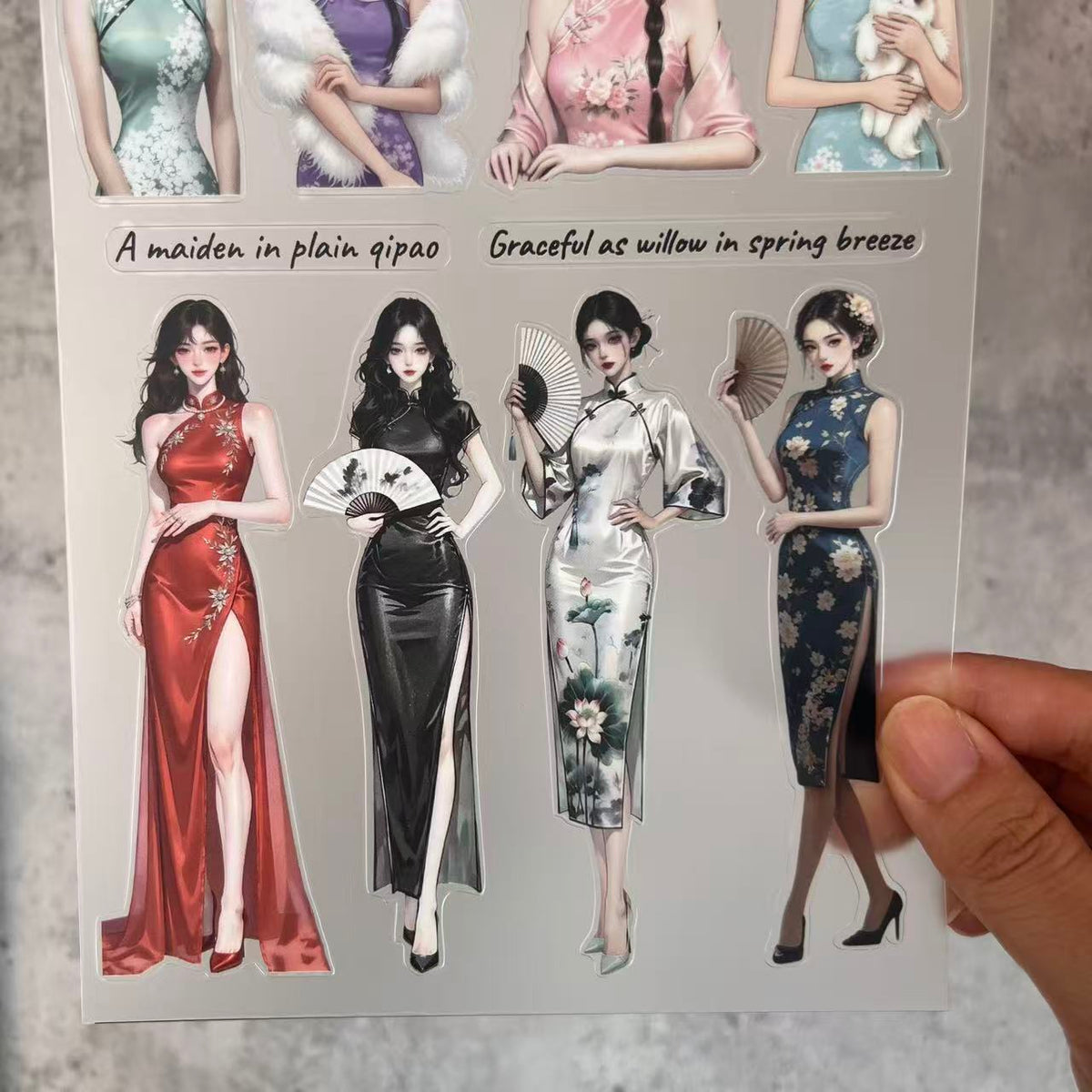 A0061--Chinses Vintage Girls with Qipao PET Sticker 1 Pcs A5 Size