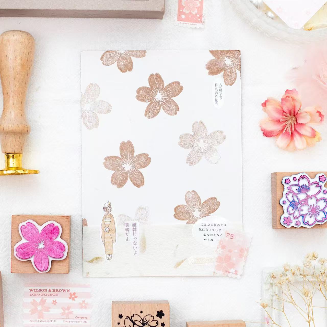 Sakura Cherry Wooden Stamp Set 6pcs For Journal