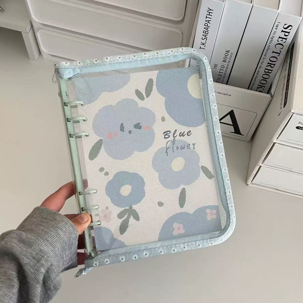 A5 Glitter Clear Binder ATC Storage Bag With Flower Pattern Border*not contain insert pages
