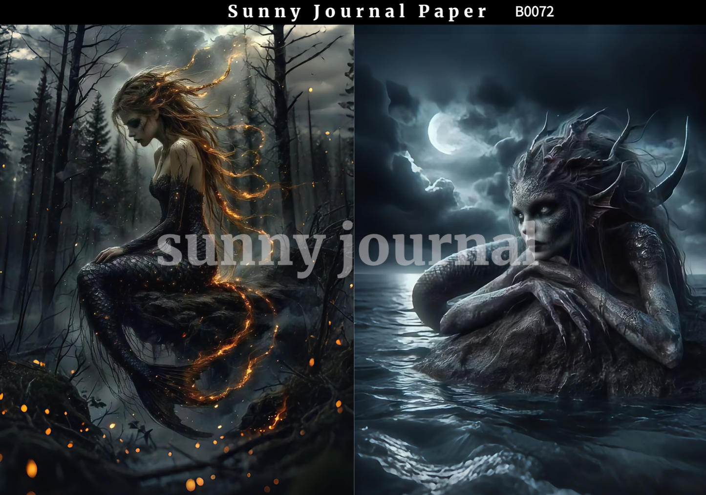 B0072-Dark Mermaid Paper A5 paper 10pcs no repeat