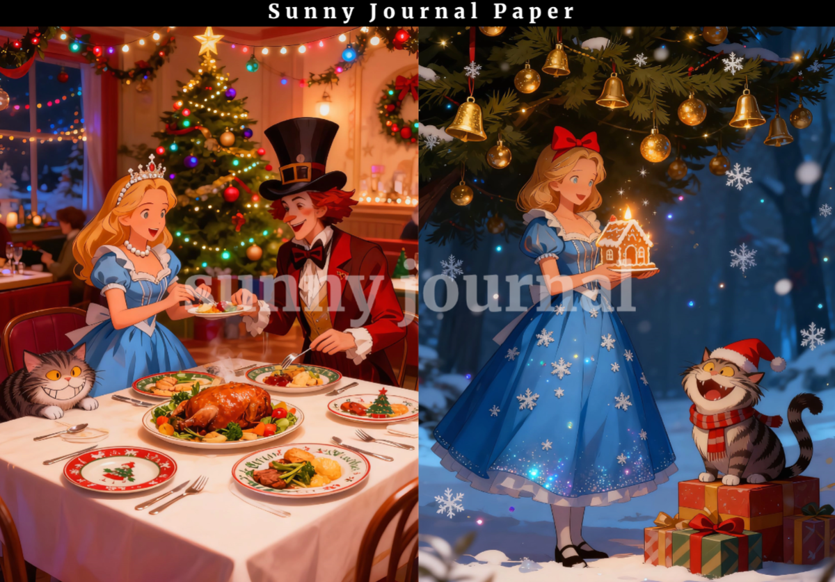 B0032- Christmas Alice 20 images A6 paper no repeat