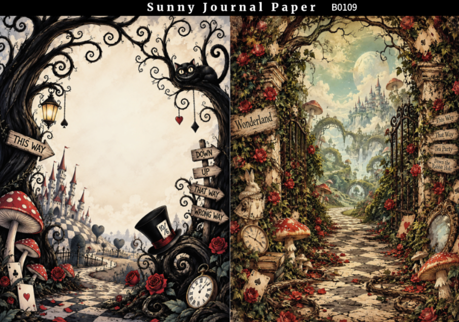 B0109--Alice Background A5 paper 10pcs no repeat