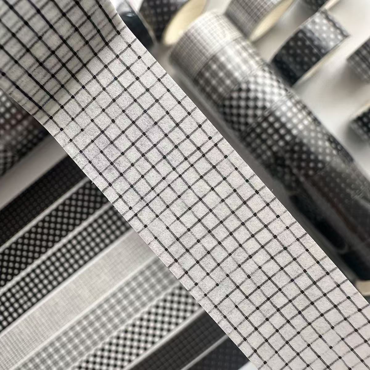 Washi Tape Set Classic Retro Black White Plaid  8 Rolls