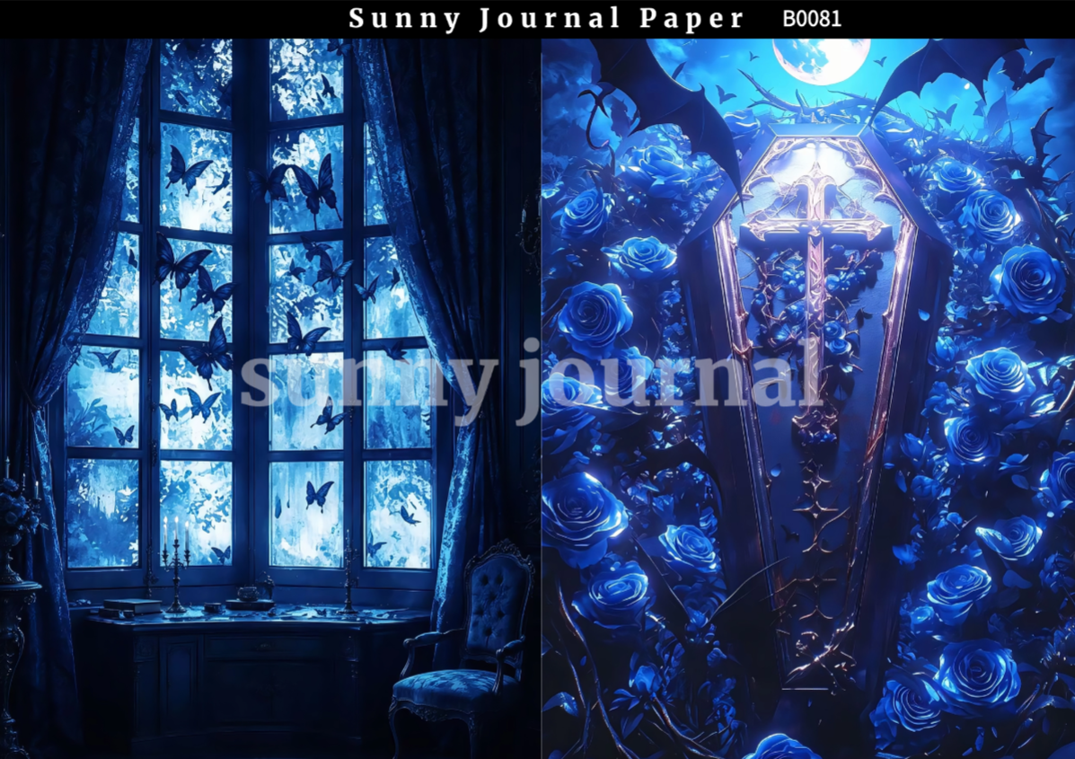 B0081-Black& Blue Gothic Aesthetics A5 paper 10pcs no repeat