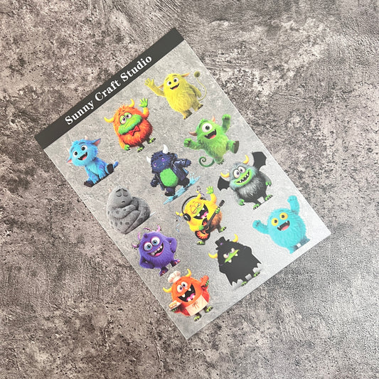 A0009---Cute monsters PET Stickers 1 Pcs A5 Size