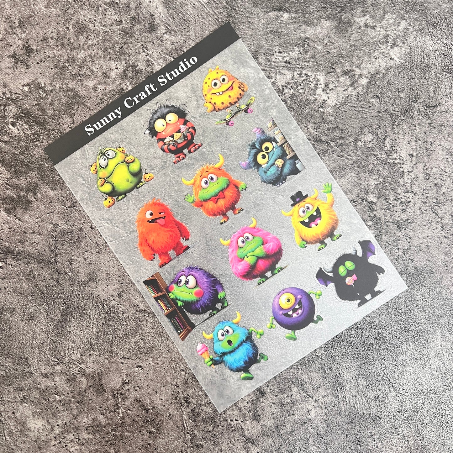 A0008---Cute monsters PET Stickers 1 Pcs A5 Size