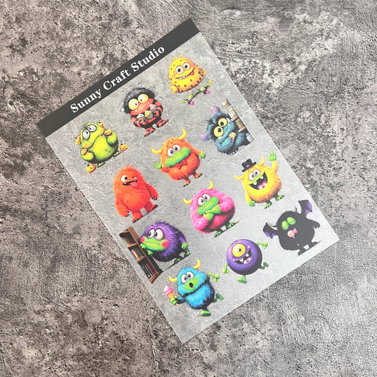 A0008---Cute monsters PET Stickers 1 Pcs A5 Size