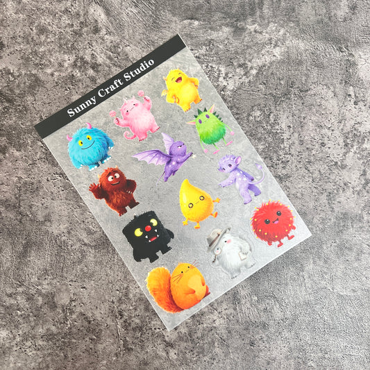 A0006---Cute monsters PET Stickers 1 Pcs A5 Size