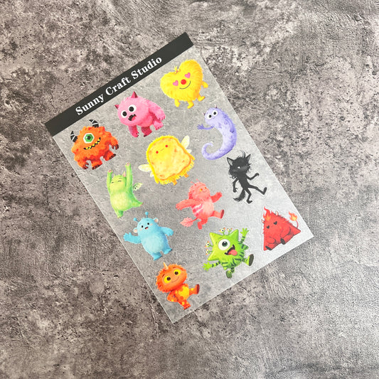 A0001---Cute monsters PET Stickers 1 Pcs A5 Size