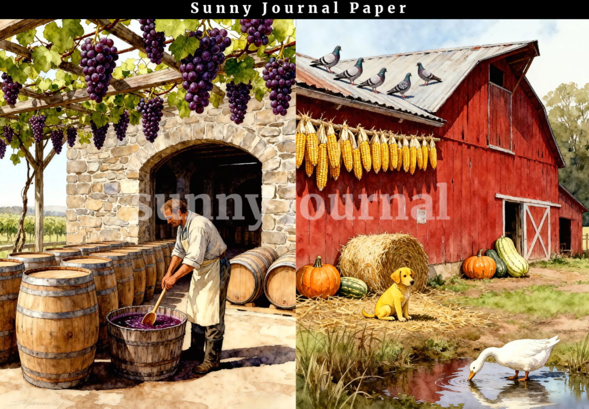 B0027-Autumn Harvest Farm 20 images A5 paper no repeat