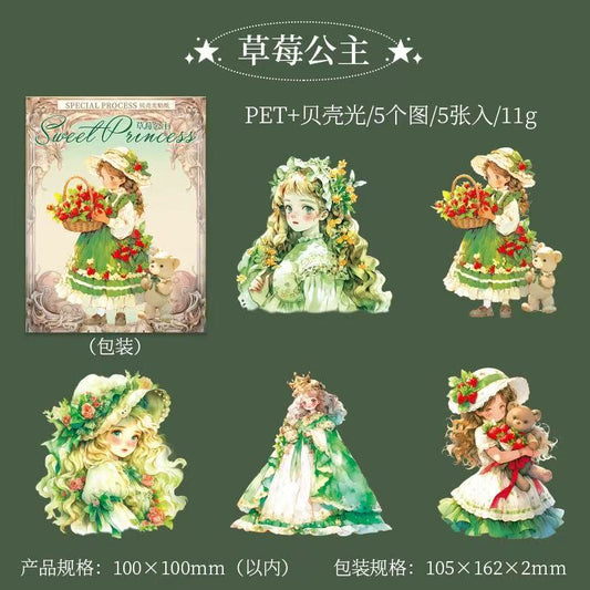 Cute Princess PET Stickers 5 Sheets Per Pack