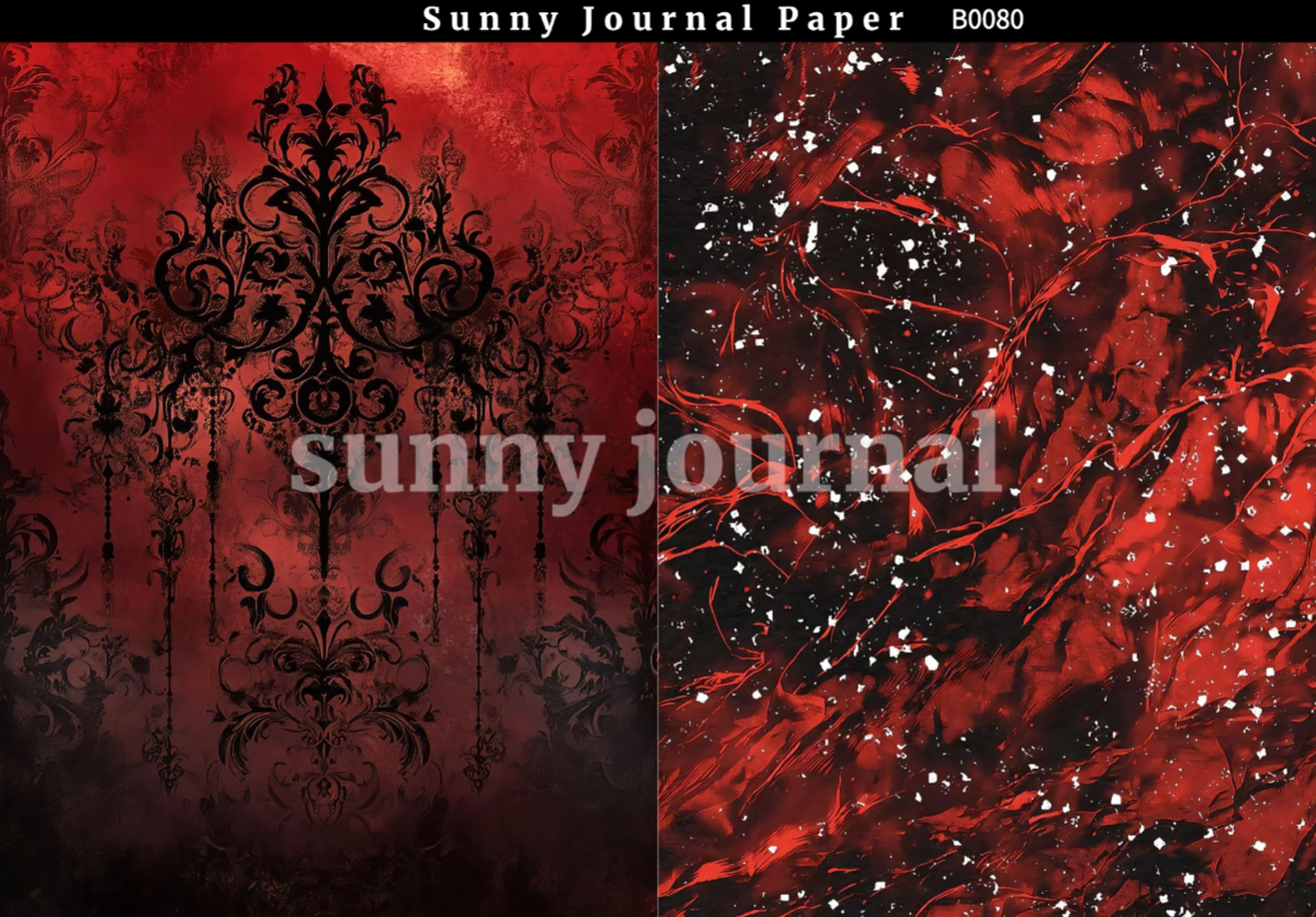B0080-Black& Red Gothic Aesthetics A5 paper 10pcs no repeat