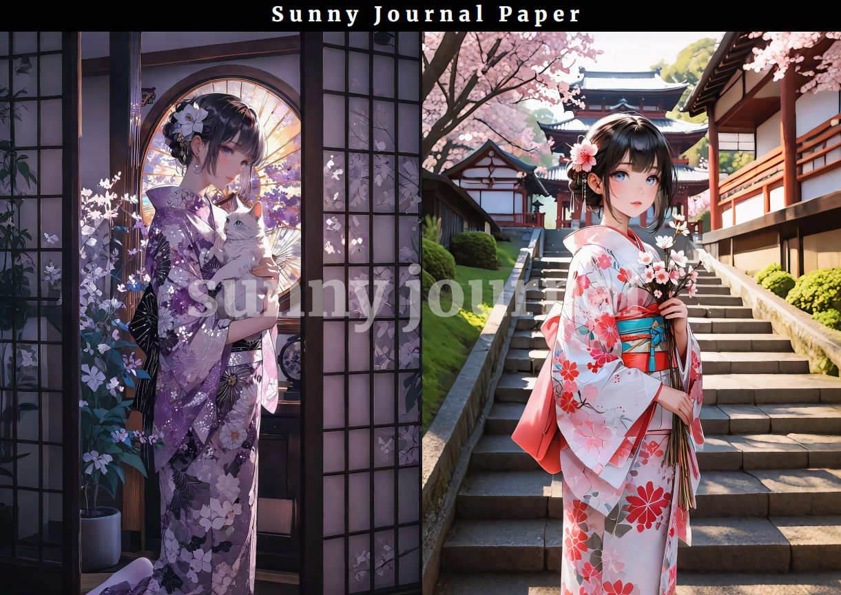 B0018-Japanese Kimono Anime Girls A5 Paper 10 pcs no repeat