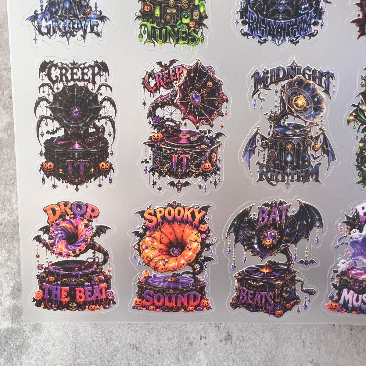 A0222--Halloween Gramophone PET Sticker 1 Pcs A5 Size