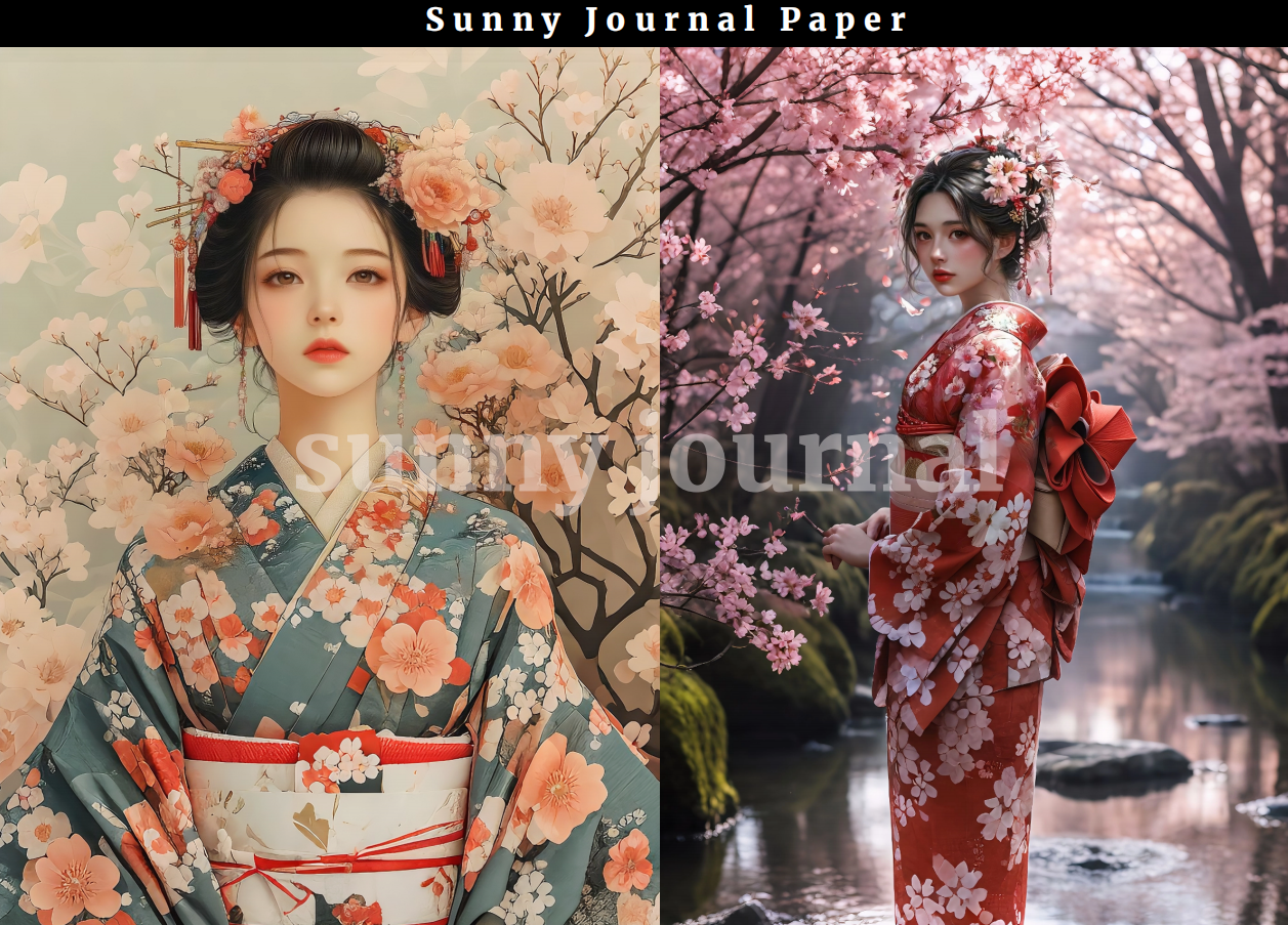 B0017-Japanese Geisha Kimono Girls A5 Paper 10 pcs no repeat