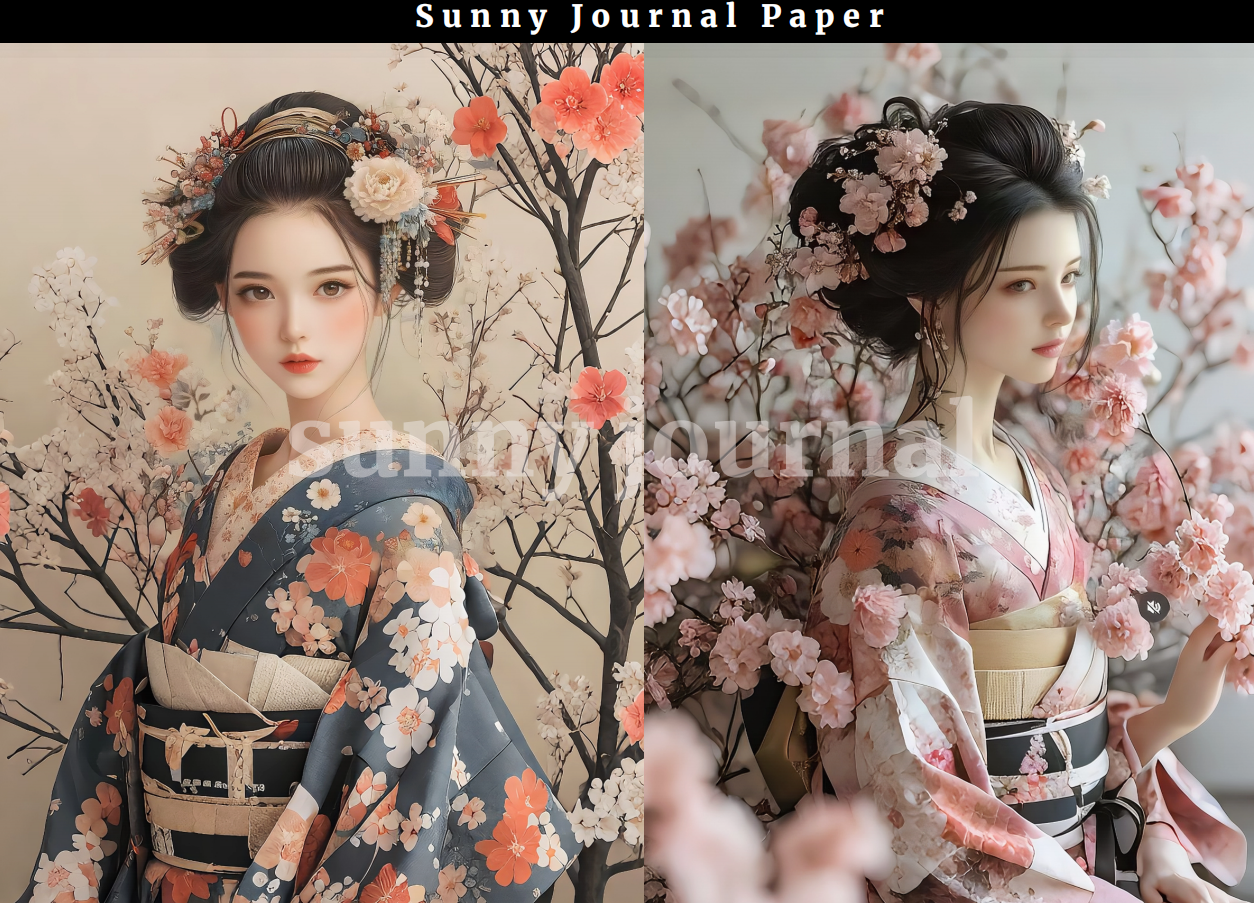 B0017-Japanese Geisha Kimono Girls A5 Paper 10 pcs no repeat