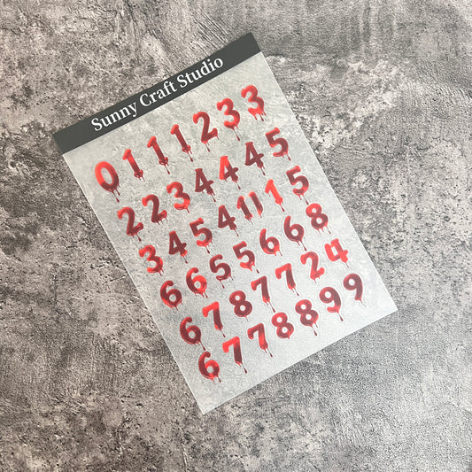 A0027--Bleeding Numbers PET Sticker 1 Pcs A5 Size