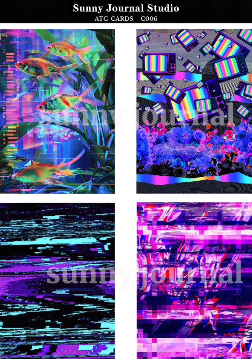 C006-Cyber Pixel Mosaic Style ATC Cards 20 iamges 300GSM Paper Card / Self-cut Required