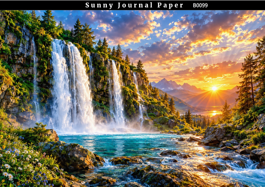 B0099-- Landscape with Volcano & Waterfall Horizontal A5 paper 15pcs no repeat