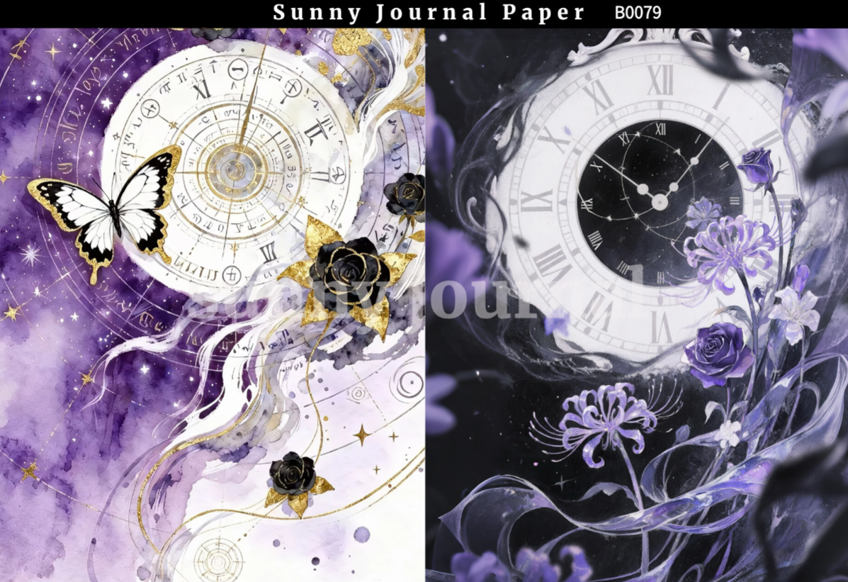 B0079-Mystery Purple Spider Lily & Time Clock A5 paper 10pcs no repeat