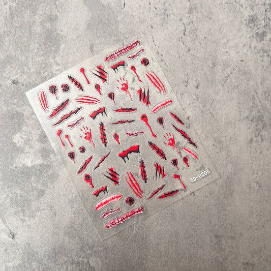 Halloween Creep Scarred Stitches Embossed 3D Sticker
