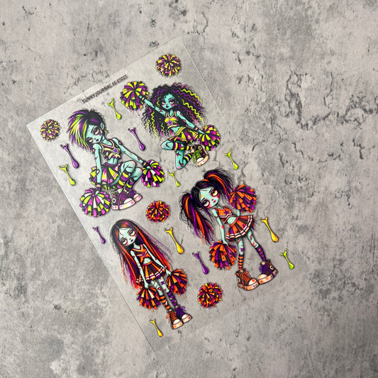 E0023--Creepy Cute Zombie Cheerleaders 3D Embossed Sticker 1 Pcs A6 Size 10X15cm=4x6inch