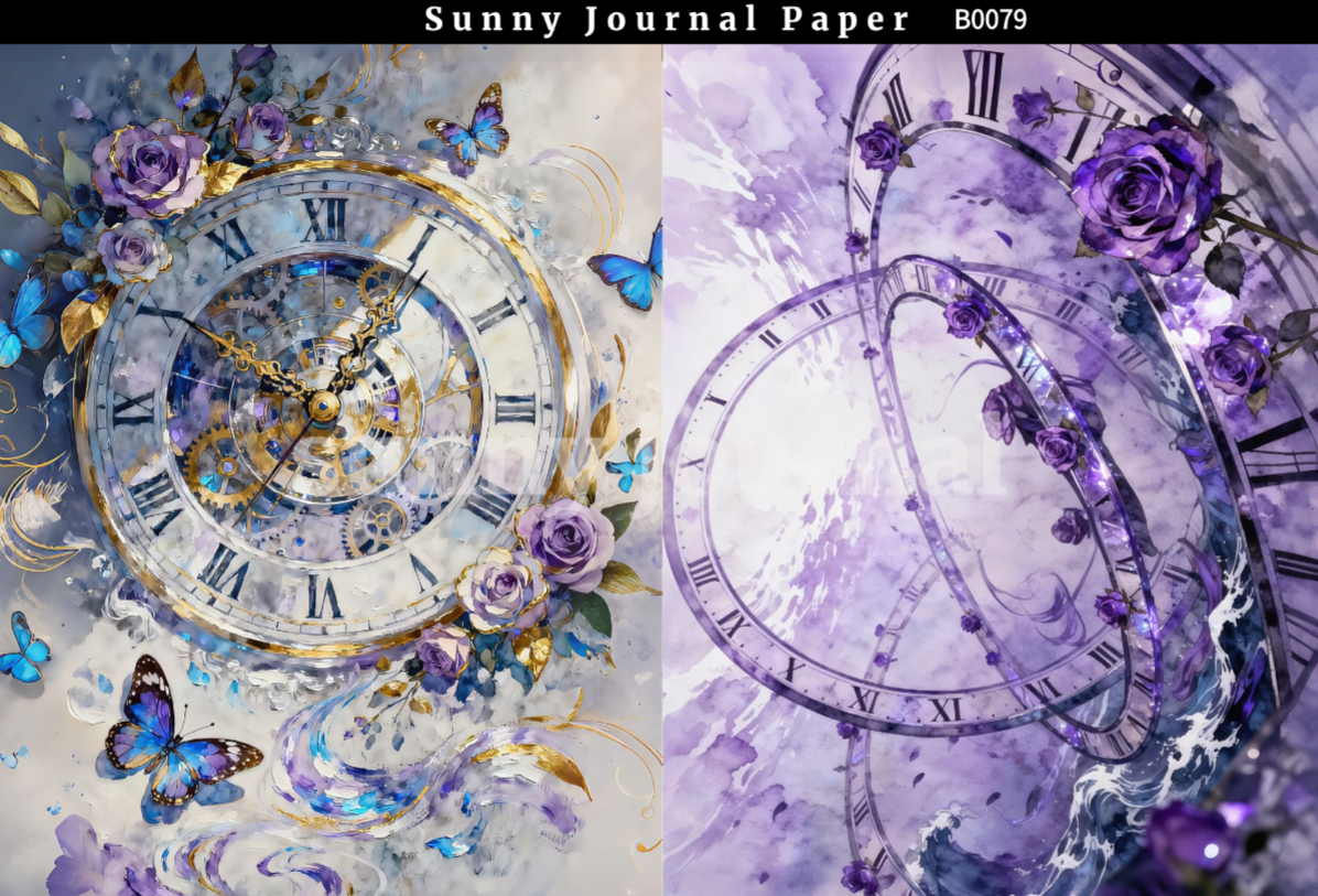 B0079-Mystery Purple Spider Lily & Time Clock A5 paper 10pcs no repeat