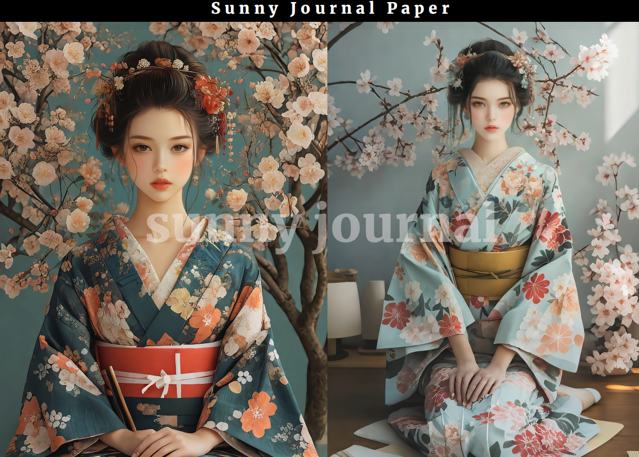 B0017-Japanese Geisha Kimono Girls A5 Paper 10 pcs no repeat