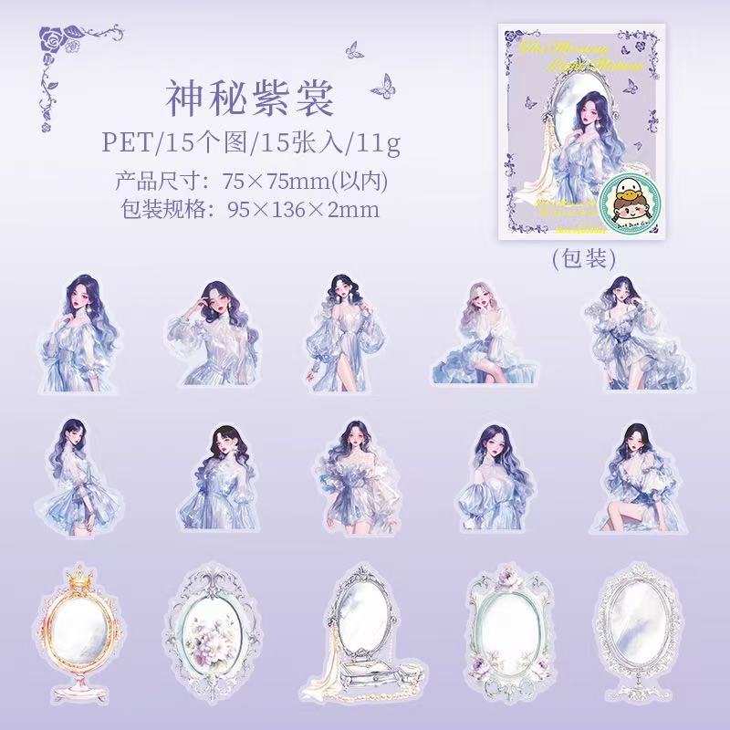 Mirror and Girls PET Stickers 15 Sheets Per Pack